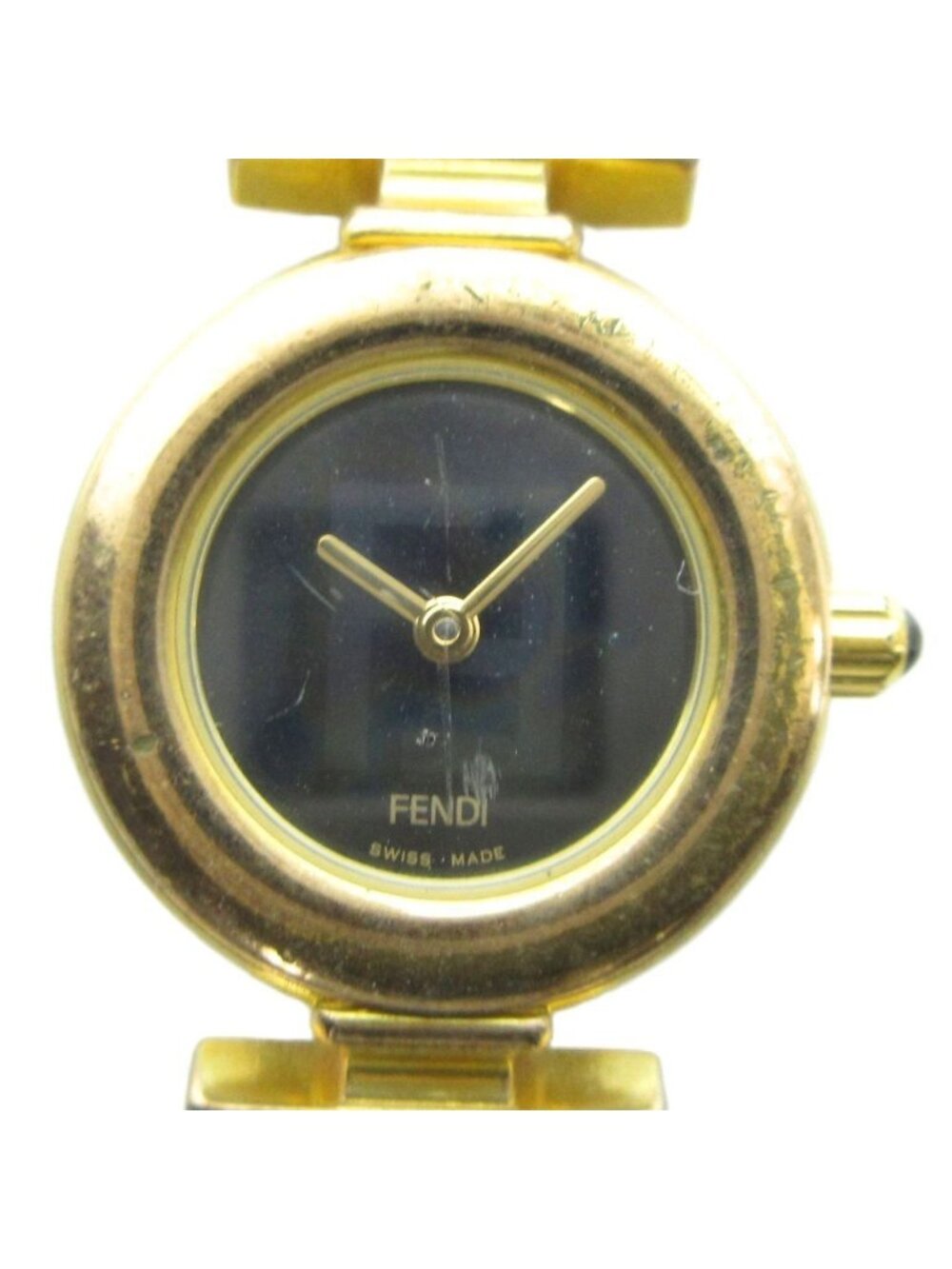 Fendi Watch Quartz Black Dial Leather Strap Gold